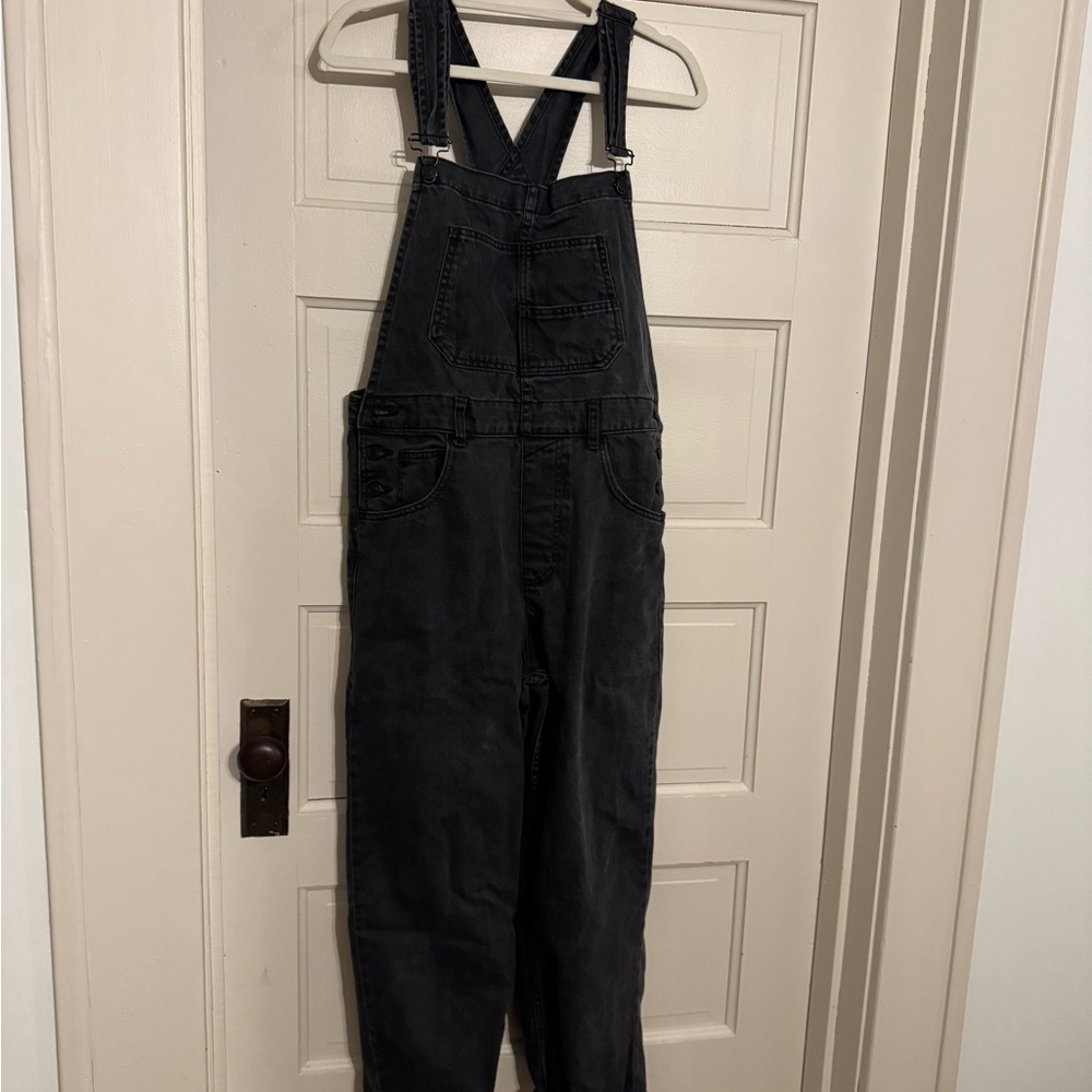 Free People Black Denim Ziggy Overalls